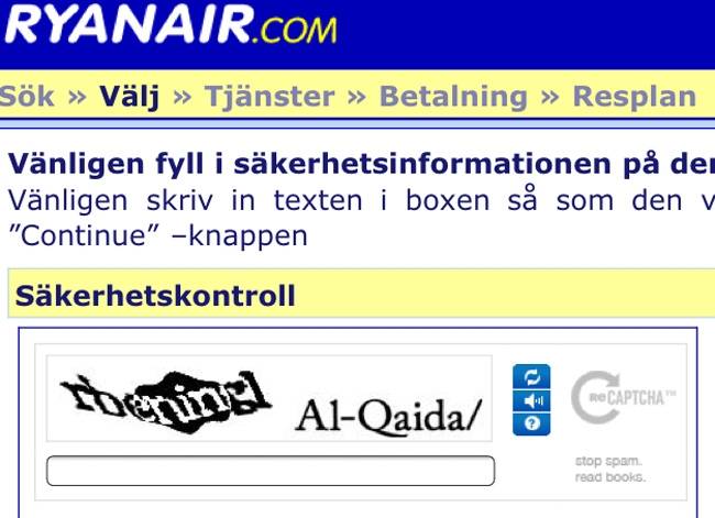 Tapez «Al-Qaida» pour réserver sur un vol Ryanair